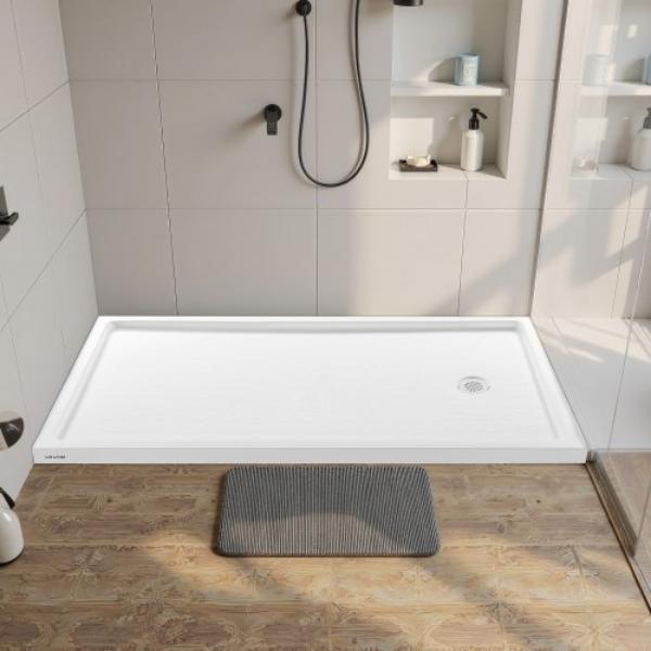 LYSDZ6036YCBOFQID001V0 Shower Pan - 60 x 36 in. Single Threshold Shower Base - Rectangle Acrylic & PVC Showering Base in White - Right Drain Location