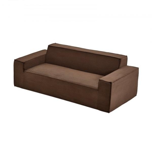3-Seater Sofa in a Box - 83 in. No Assembly Corduroy Couch with Memory Foam - Deep Seats for Living Room - Apartment or Office - Brown