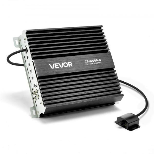 Monoblock Car Amplifier - 1200W RMS MAX 1-2-4 Ohm Stable 1-Channel Class D Car Audio Amplifier with Remote Subwoofer Level Control