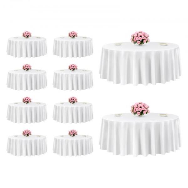 Picture of Vevor DLZB120YCBS1OB0GB001V0 White Round Tablecloth - 120 in. - Stain- & Wrinkle- Resistant - Machine Washable Table Cloths - Polyester Fabric Table Covers - Pack of 10