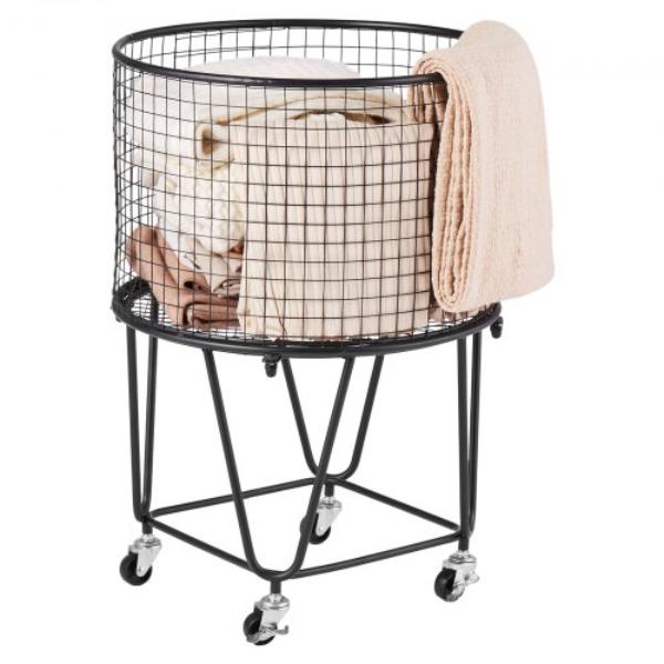 Laundry Cart - Rolling Round Grocery Utility Cart - 60 lbs Load - Heavy Duty Carbon Steel for Laundry - Shopping - Camping - Grocery - Luggage