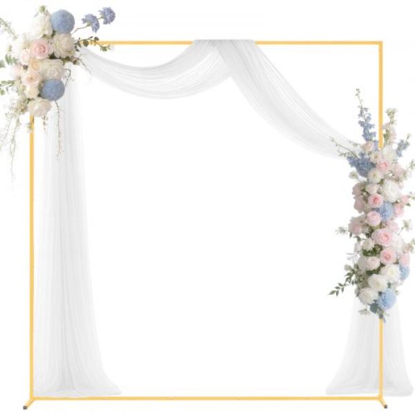 JXJDJT66FT66JQXDB001V0 Arch Backdrop Stand - 6.6 x 6.6 ft. - Stable Structure - Easy Assembly - Square Gold Metal Arch Backdrop Stand