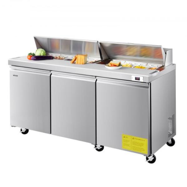 Picture of Vevor GZTBX72INCHS2DAH5001V1 72 in. Commercial Refrigerator - 18.7 cu. ft. Sandwich Prep Refrigerated Table - Mega Top Food Prep Fridge with 18 Pans & Cutting Board