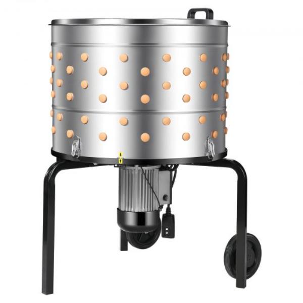 Picture of Vevor SJXTMJ256INCKF36I001V1 Chicken Plucker Machine - 25.6 in. Drum - 1200W - 275RPM - Stainless Steel Feather Remover - 158 Soft Fingers - Transport Wheels - Processing 4 Chicks Once