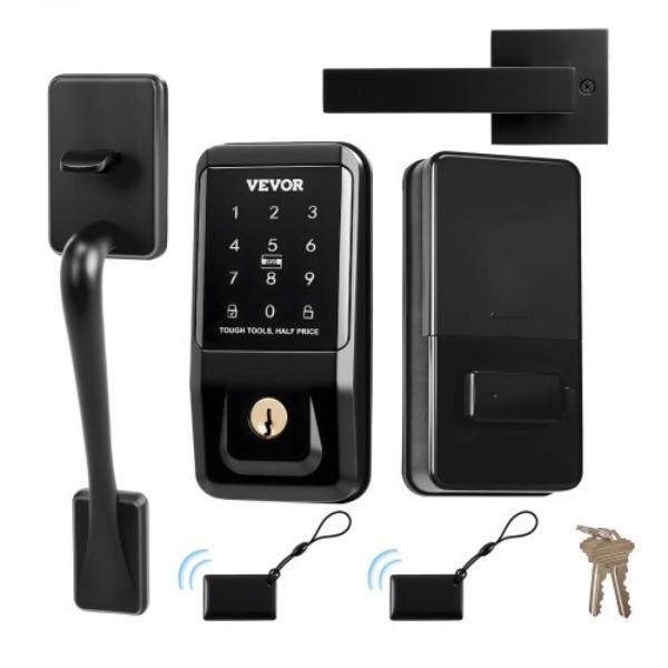 CMSMBDLSBTZYE2S91001V9 Keyless Entry Door Lock with Handle Set - Touchpad Electronic Deadbolt with IC Card - Customizable User Codes - Matte Black