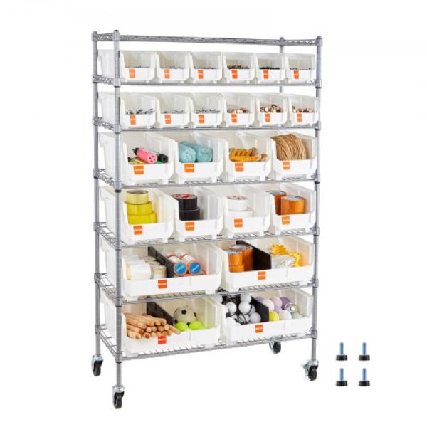 KYDWLJ1436568UZVA001V0 7-Tier Rolling Bin Storage Rack - 24 Organizer Bins - Bin Rack Storage Steel Wire Shelving System