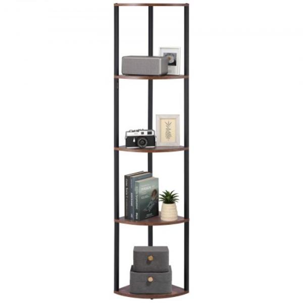 ZLSZJSNJTMK655TLO001V9 5-Tier Corner Shelf with LED Light - 64 in. Tall Corner Bookshelf with Storage Shelves - Display Shelf with Multi Color Lights