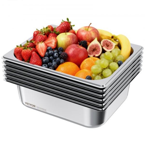 Picture of Vevor 12BCCPBXG6JTIEOP4001V0 Stainless Steam Hotel Pans - 0.5 Size Table Steam Pan - 4 in. Deep Anti Jam Restaurant Supplies Reusable Rustproof Catering Storage - Pack of 6