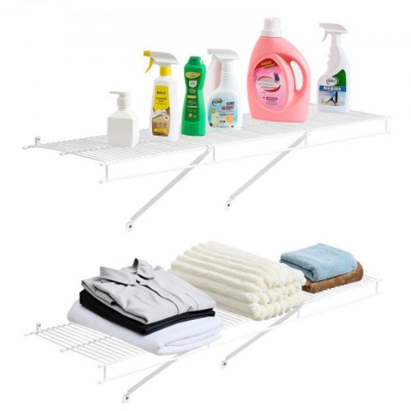 Wire Shelf Kit - 4 ft. - Wall Mounted Wire Shelves - Heavy-Duty Carbon Steel Hanging Shelf - Floating Wall Storage Shelves - Set of 2