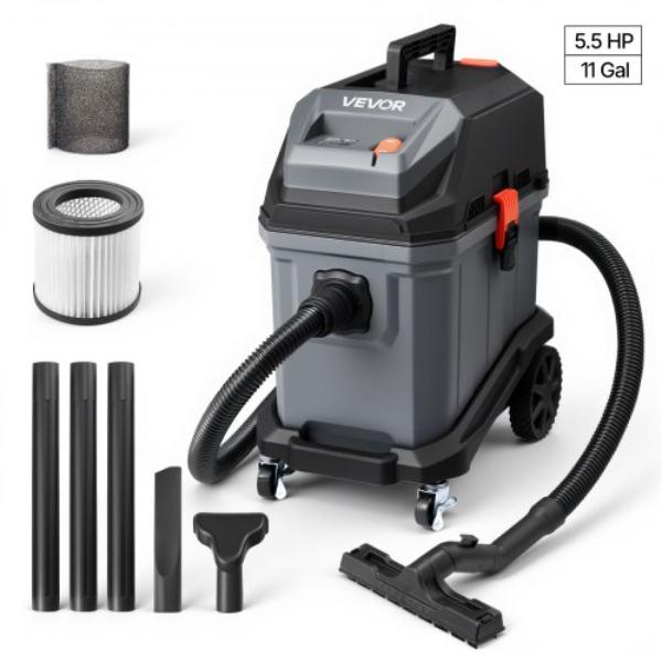SYGSZKXCQ45LXGQ24001V1 11 gal Wet & Dry Shop Vacuum - 5.5 Peak HP - 1350W - Portable Commercial Shop Vac with Self-Cleaning Filter