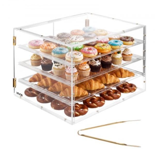 Picture of Vevor MBZSJYKLJX3CJ2UNE001V0 4-Tier Commercial Countertop Pastry Display Case - Clear Acrylic Bread Box - Kitchen Party Cake Cabinet with Magnetic Rear Door
