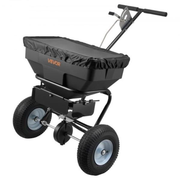 Walk-Behind Spreader - 12 ft. Spreading Width - 130 lbs Hopper - Push Broadcast Spreader with 13 in. All-Terrain Tires - Adjustable Flow Control