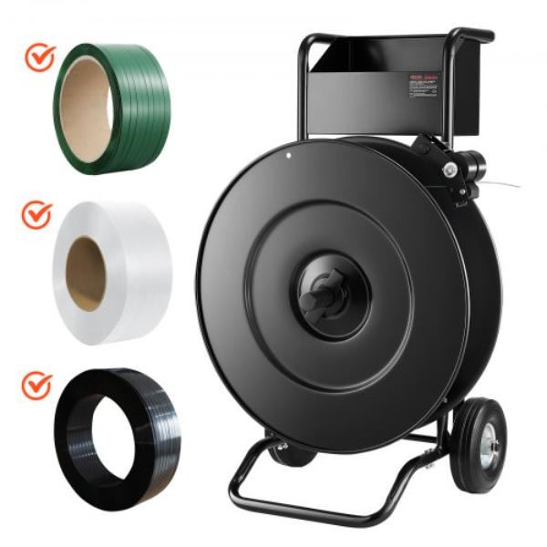 Banding Strapping Cart - PET - PP - Steel Strap Coils - Heavy Duty Strapping Dispenser - Upgrade Drum Brake - Spacious Tray for Tools