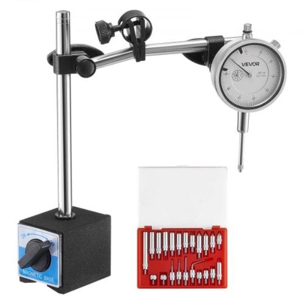 Dial Test Indicator - Dual Rod Stand - Storage Case - 0.001 in. Accuracy - 0-1 in. Range - Fine Adjustable Long Arm - Non-Magnetic Centering Rods