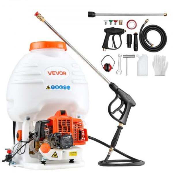 Gas Powered Backpack Sprayer - 26.5CC 0.9HP Engine - 5 gal Tank - Lawn Spraying Machine - 24 in. Wand & Nozzles - Efficient Gardening & Farming