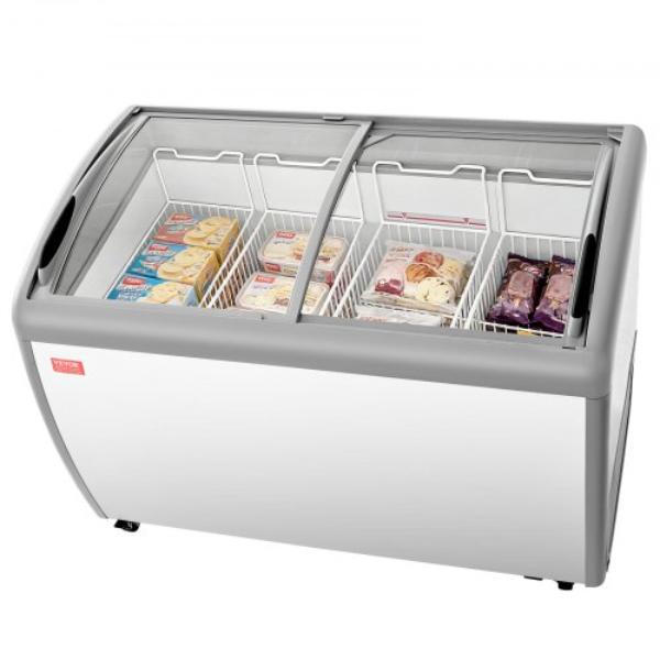 Commercial Ice Cream Display Chest Freezer - 12.8 cu. ft. Sliding Glass Doors - Adjustable Temp - Mobile with Baskets & LED Lighting