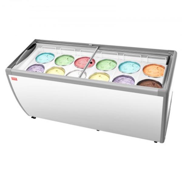Picture of Vevor LDSBQLZSJ20CBMTYH001V1 Commercial Ice Cream Display Case - 20 cu. ft. Chest Freezer - Restaurant Gelato Dipping Cabinet with Locking Casters - Sliding Glass Door - LED Lighting