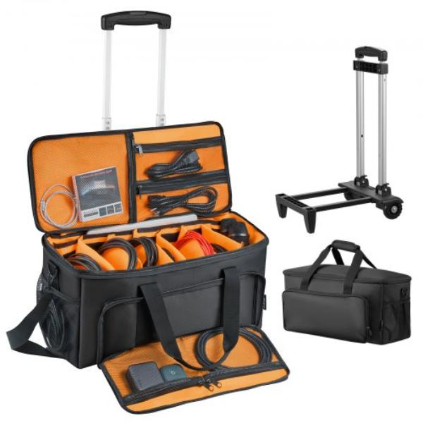 DJ Cable Bag - 1680D Padded Gig Bag with Wheels - 6 Detachable Dividers - Travel Storage for Professional DJ Gear & Sound Equipment