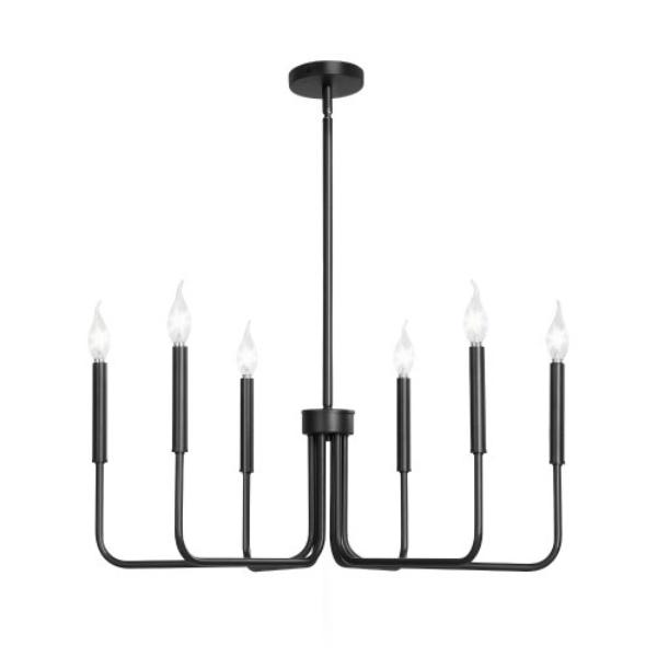 6-Light Chandelier - Black Farmhouse - Adjustable Height - Dining Room Hanging Light Fixture - Modern for Bedroom - Foyer - Hall - Kitchen