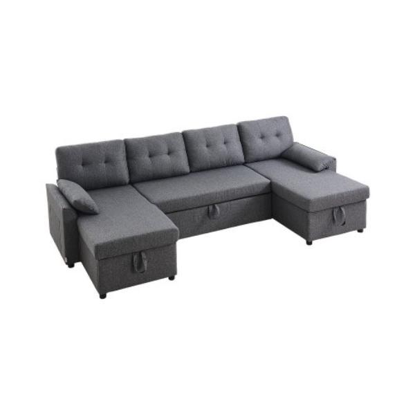 BYSFC110INCHK2QZRV0 U Shaped Sofa Bed - Convertible Sofa Bed - 6-Seat Pull Out Sleeper Couch with Large Storage - Metal Frame, Gray