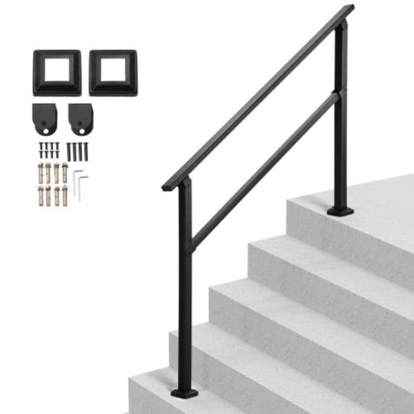 FGDHGZLSLZFSY0FVPV0 Outdoor Handrails - 4-5 Step Stair Rail Kit - Carbon Steel Support Rails for Seniors - Easy Installation, Black