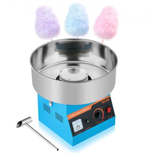 Picture of Vevor TSXXHMHTJLSWQ9Z5H001V1 Cotton Candy Machine - 1000W Electric Candy Floss Maker - Blue - 15 in. Stainless Steel Bowl - Sugar Scoop - Makes Hard Candy for Home Kids Birthday Family Party