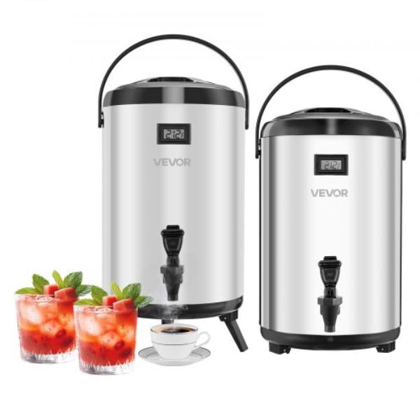 Picture of Vevor YLHLQQYXKYSBL9CVZ001V9 Insulated Beverage Dispenser - 3.2 gal Stainless Steel Thermal Drink Server with Spigot & Temp Display - Suitable for Hot & Cold Drinks - Pack of 2