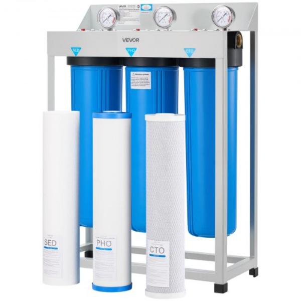 Picture of Vevor QWSGLQZZ3LXXIKYKF001V0 Whole House Water Filter System - 3-Stage - Sediment - PHO - CTO - 4.5 x 20 in. Home Water Purifier Filter Reduce Chlorine - Bad Taste