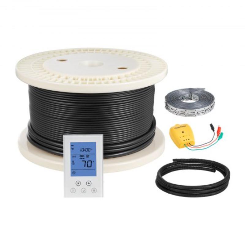 200 Sq. ft. Underfloor Heating Cable Kit - 240V Electric Radiant Heated Floor System with Smart Control Thermostat & Alarm - Easy Installation