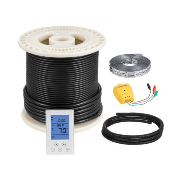 50 sq. ft. Underfloor Heating Cable Kit - 120V Electric Radiant Heated Floor System with Smart Control Thermostat & Alarm - Easy Installation