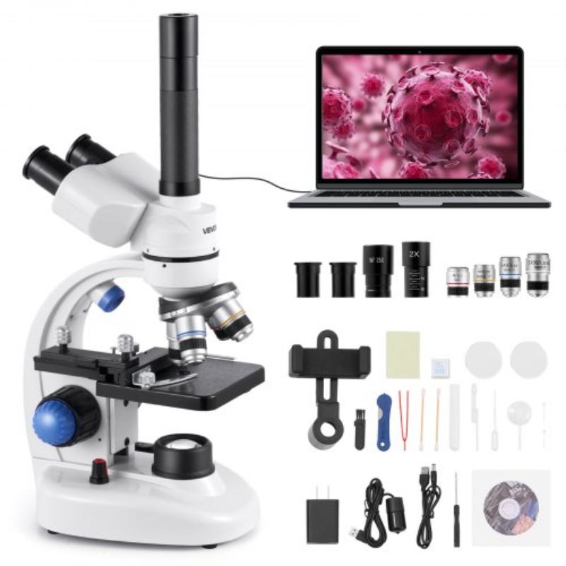 Trinocular Microscope - 40-5000X Magnification - Professional Compound Microscope for Adult with Phone Adapter - LED Light - Aluminum Alloy Body