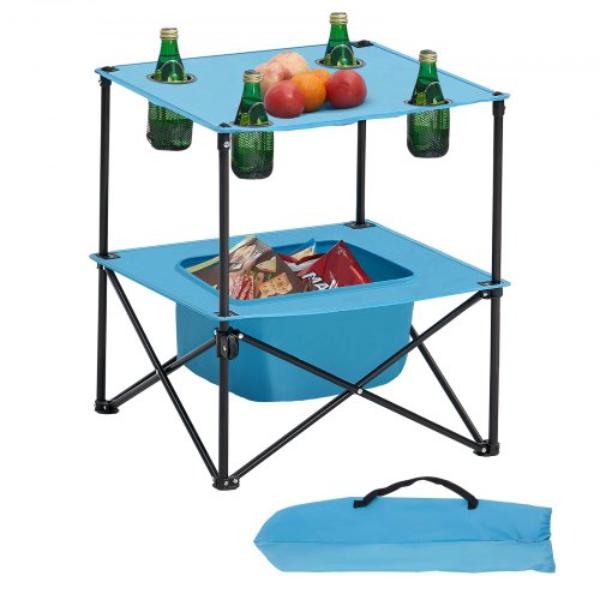 Folding Camping Table - Portable Outdoor Lightweight Picnic Table - 600D Oxford Fabric Waterproof Canvas Travel Beach Tables - Blue