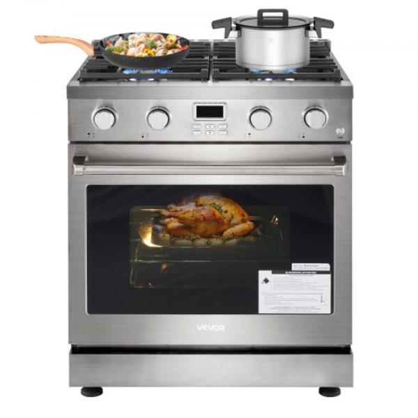 Picture of Vevor LSRQKXRQKX30SAUTI001V1 Gas Range Oven - 29.9 in. - Freestanding Stainless Steel Stove & Oven with 4 Sealed Cooktop Burners - 4.8 cu. ft.