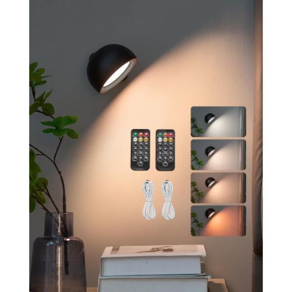 LED Wall Sconces - Rechargeable Battery Operated - Remote Control - 360 deg Rotation - Adjustable Color Temps & Brightness - 4-Level Timer - 2 Piece