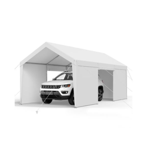 FBSJSQCCKBS8A5233001V0 Carport - 10 x 20 ft. Outdoor Car Canopy - Portable Carport with Removable Sidewalls & Door - Heavy Duty Car Shelter