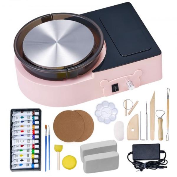 Mini Pottery Wheel - 6 in. Turntable - Forward & Reverse Rotation - Adjustable Speed - Electric Clay Wheel for Home DIY - Pottery Classes - Pink