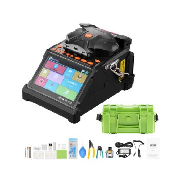Fiber Fusion Splicer - 6 Motors - Core & Clad Alignment - 6s Fast Splicing - 13s Heating - 5 in. LCD Screen - 3 in 1 Fiber Holder - 7800mAh Battery