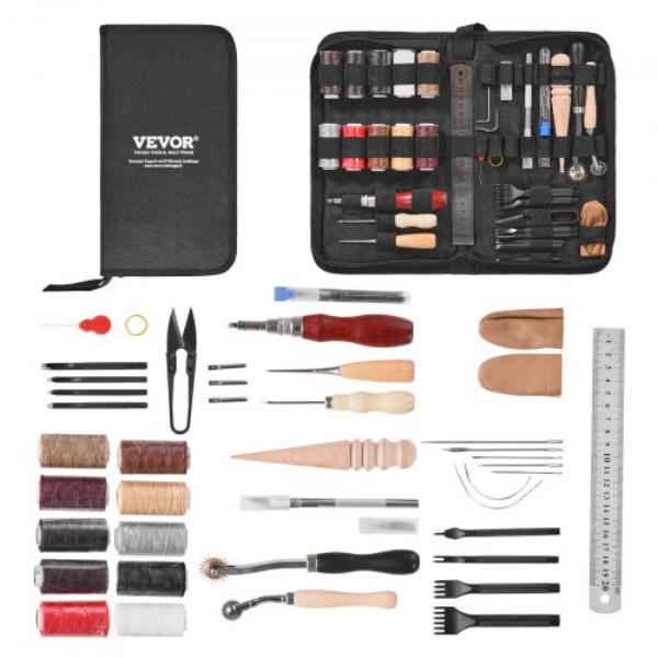 Leather Working Tools Kit - Leather Craft Tools with Portable Canvas Storage Bag - Ideal for Beginners DIY Enthusiasts & Professionals - 38 Piece