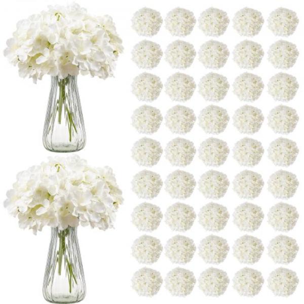 Artificial Flowers - Real Looking White Silk Fake Hydrangea Bulk - White Faux Bridal Shower with Stems for DIY Wedding Bouquets - 105 Piece
