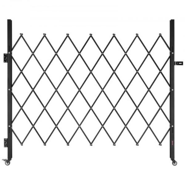 Single Folding Security Gate - Lockable Scissor Gate with 360 deg Swivel Casters - Outdoor Barricade Steel Retractable Gates - 70.87 x 63.39 in.