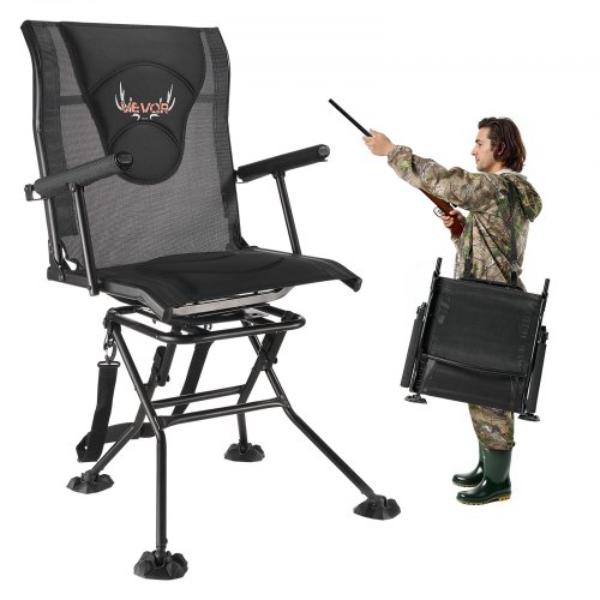CGZDKDFSQSBMFZAJ6001V0 Hunting Chair - 360 deg Silent Swivel, Foldable Portable Blind Chair with Armrests - Heavy-Duty Steel Frame - 300 lbs