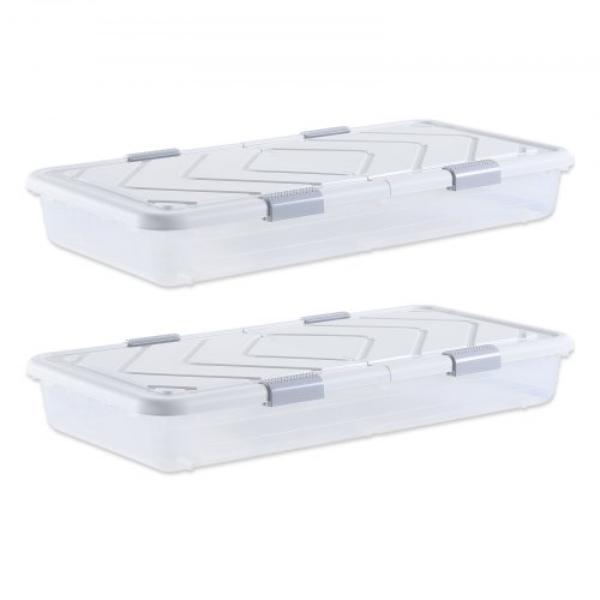 Under Bed Storage - 39.8 x 20.1 x 5.9 in. - Gray Latch - Rolling Under the Bed Storage Bins for Clothes Shoes Blankets - Pack of 2