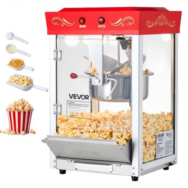 Picture of Vevor TSBMHJHS8OZW7CM90001V1 Popcorn Machine - 8 oz Stainless Steel Kettle - 800W Commercial Countertop Popcorn Maker - 48 Cups per Batch - Red