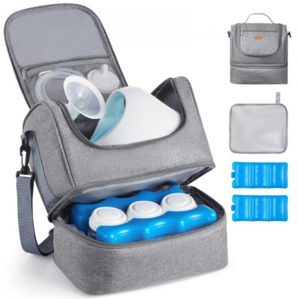 Breast Pump Bag - Breast Feeding Bag with Ice Pack for S1 & S2 - Pumping Accessories & Breastmilk Storage - Portable Pump Carrying Case - Grey