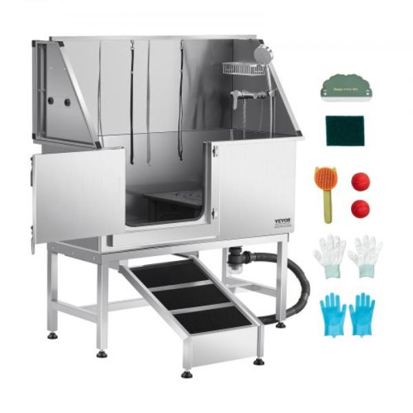 BXGCWYG50CSL49AC3V0 Stainless Steel Dog Washing Station - 50 in. Pet Grooming Tub with Ramp for Large & Medium & Small Pets - Left Door
