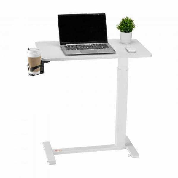 CSZGXDZZCSPBL8D3V001V0 Overbed Table - Mobile Bed Side Table with 4 Hidden Wheels - Height Adjustable Rolling Laptop Desk with Cup Holder - White