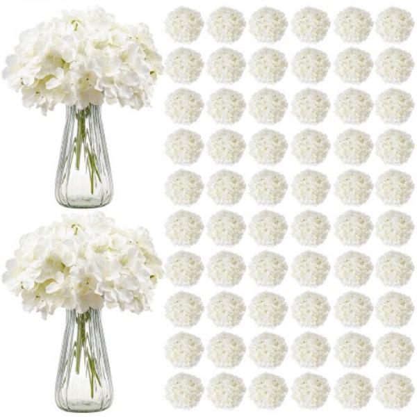 Artificial Flowers - Real Looking White Silk Fake Hydrangea Bulk - White Faux Bridal Shower with Stems for DIY Wedding Bouquets - 205 Piece