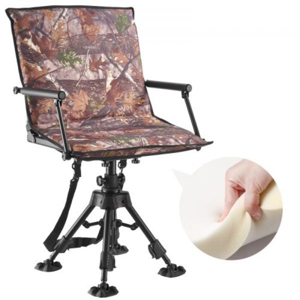 Hunting Chair - 360 deg Silent Swivel - Foldable Portable Blind Chair - Heavy-Duty Steel Frame Ground Stool Seat - 350 lbs for Camping