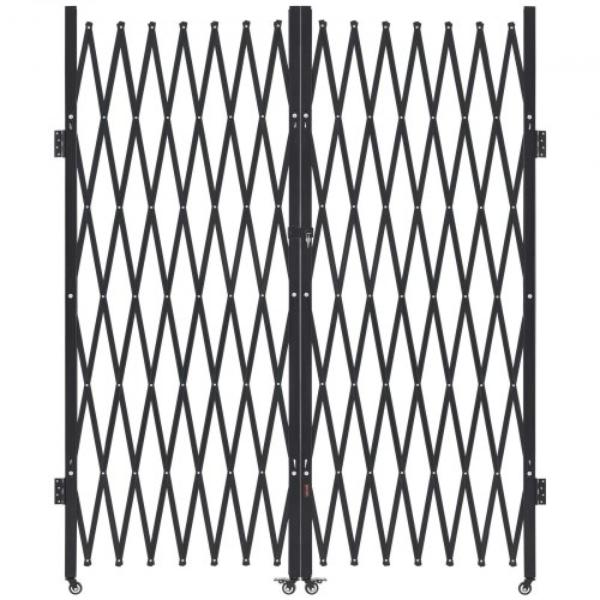 GZSZDAQM8714W4SCB001V0 Double Folding Security Gate - Lockable Scissor Gate - Outdoor Barricade Steel Retractable Gates - 145.67 x 86.81 in.