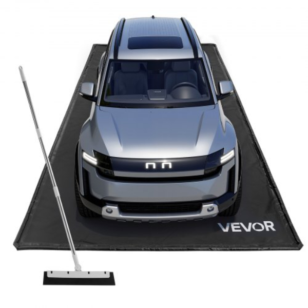 TCD7FT9INCH1ICX0E001V0 7 ft. 9 in. x 16 ft. Non-Slip PVC Garage Containment Floor Mat with a Cleaning Squeegee - Black